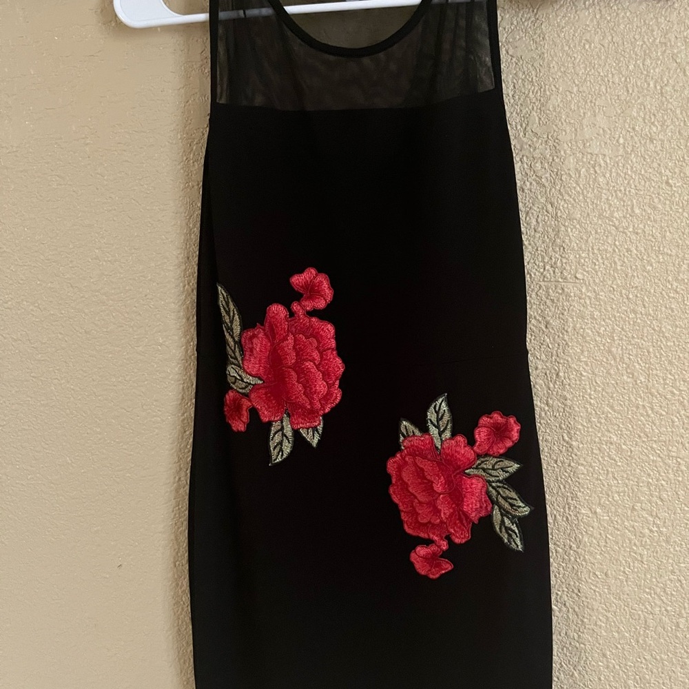 Surell Black and Red Embellished Mini Sheath Dress